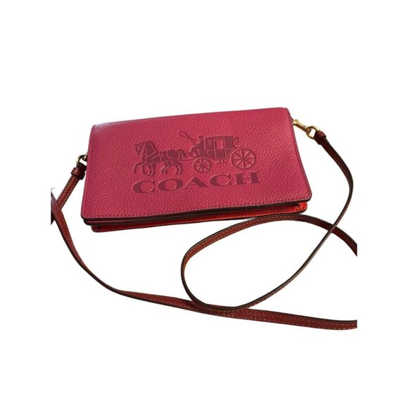 Coach Violet Leather Ann Fold-over Clutch Crossbody Horse & Carriage Print‎ - Picture 2 of 5
